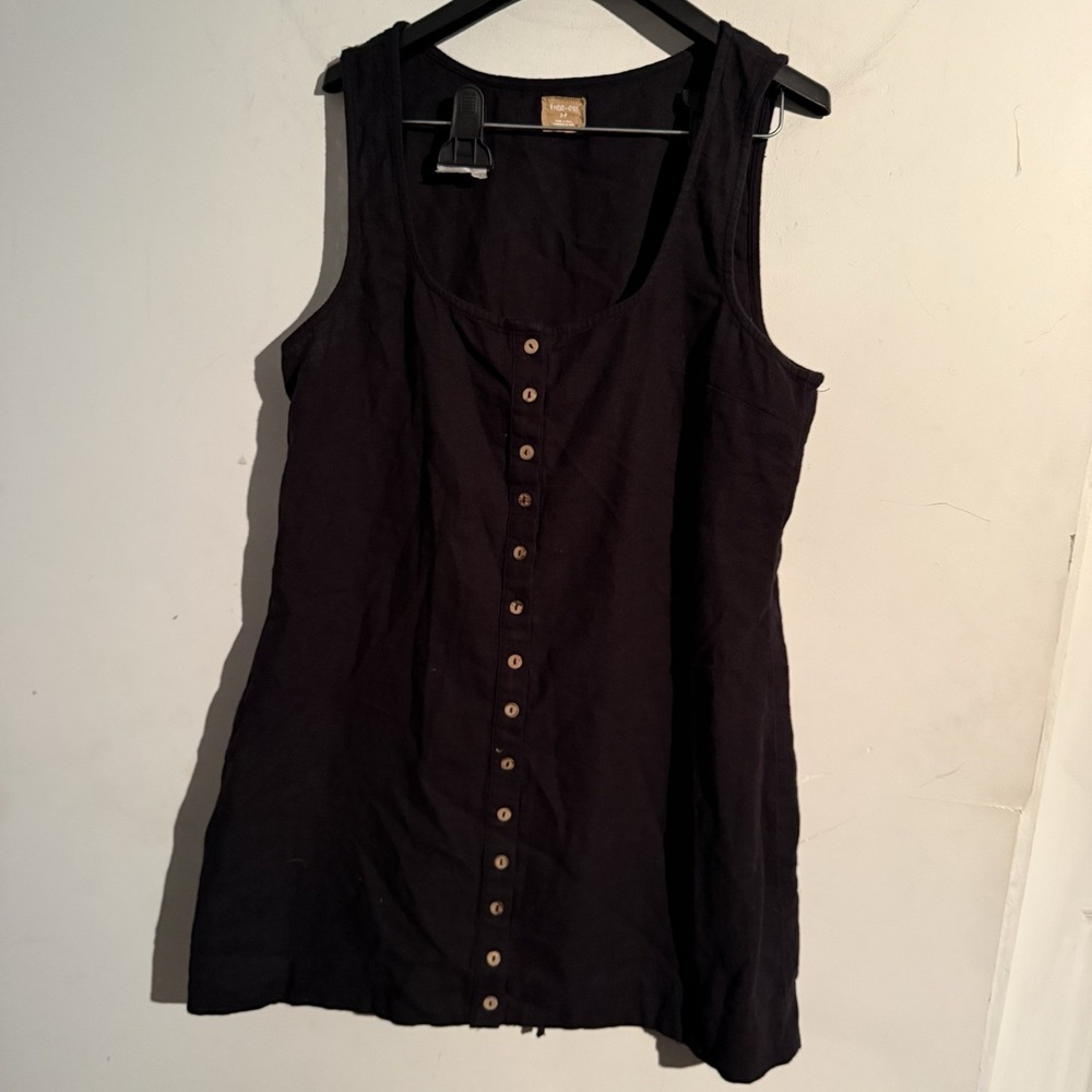Free-est  Free People Small Linen Mini Cotton Dress Button Down  Effortless